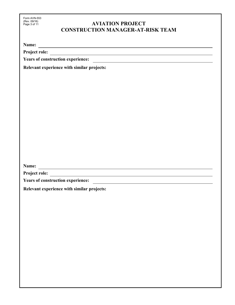 Form AVN-553 Request for Proposals Construction Manager-At-Risk Services - Texas, Page 3