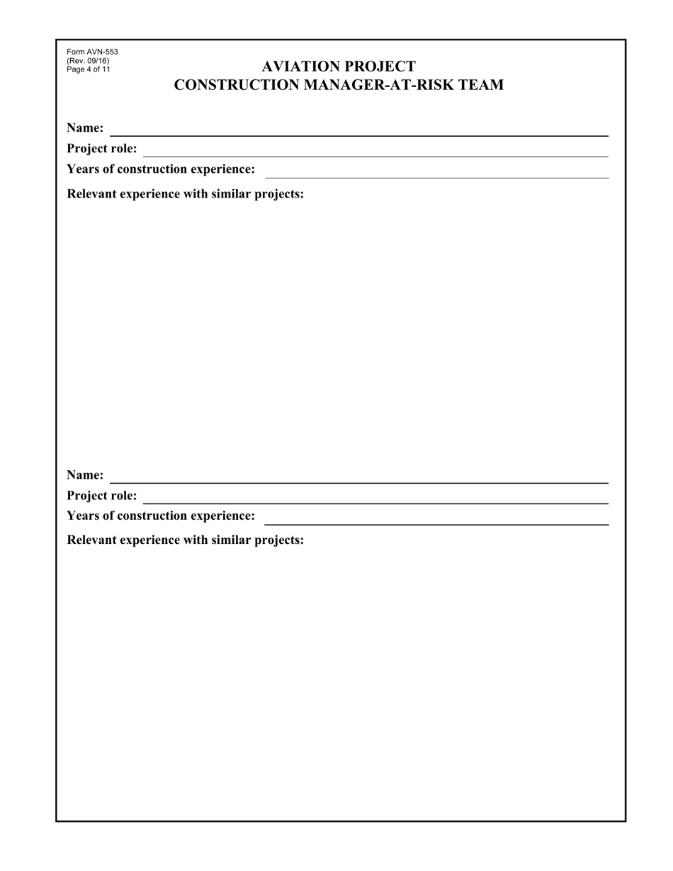 Form AVN-553 Request for Proposals Construction Manager-At-Risk Services - Texas, Page 4