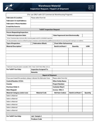 Document preview: Form 1908 Warehouse Material Inspection Request/Report of Shipment - Texas