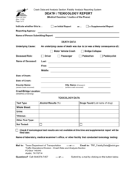 Document preview: Form CR-1001 Death/Toxicology Report (Medical Examiner/Justice of the Peace) - Texas