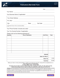 Document preview: Form 2225 Publications Mail Order Form - Texas