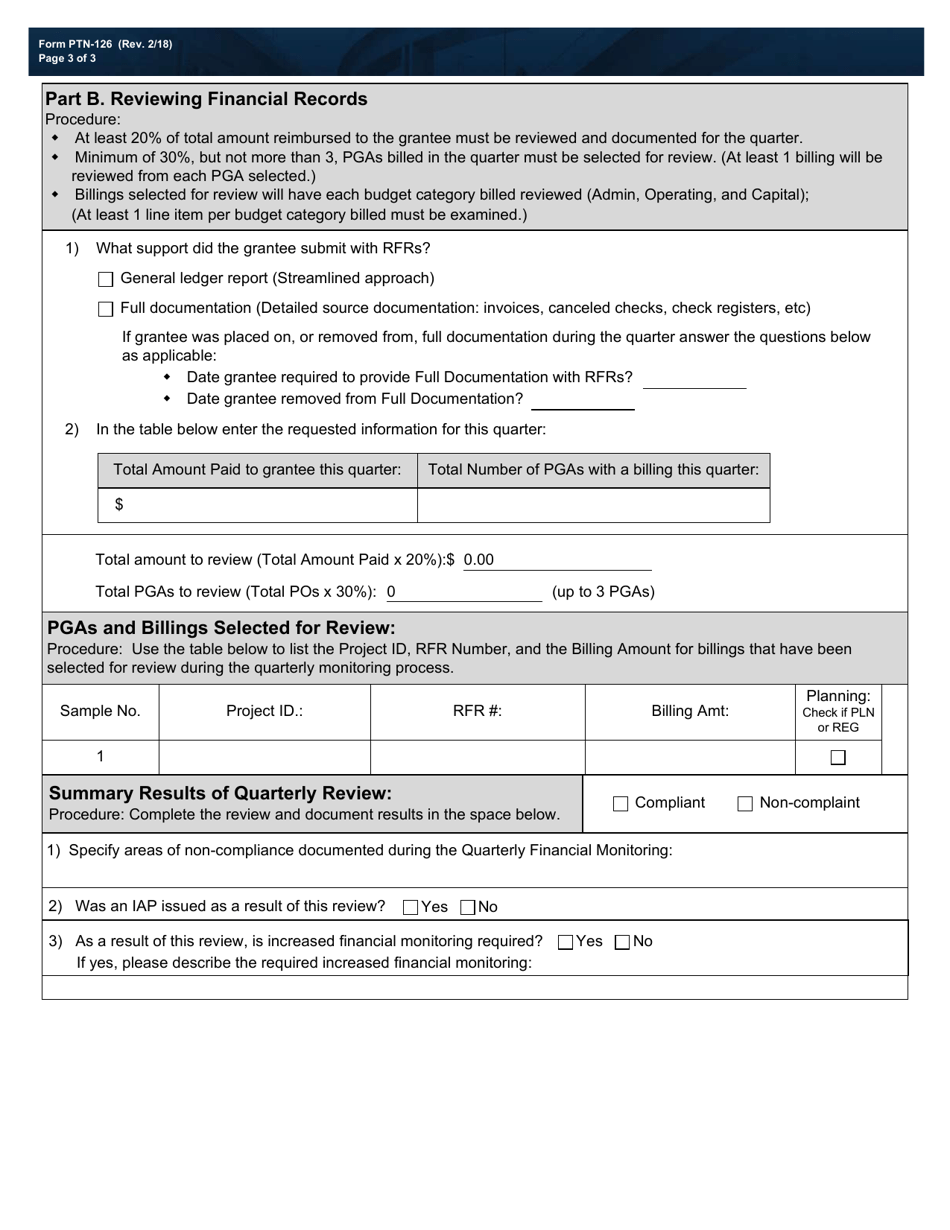 Form PTN-126 Quarterly / Financial Monitoring Form - Texas, Page 3