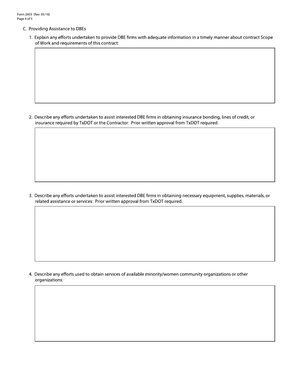 Form 2603 Txdot Disadvantaged Business Enterprise Contractor Certification of Good Faith Efforts - Texas, Page 4