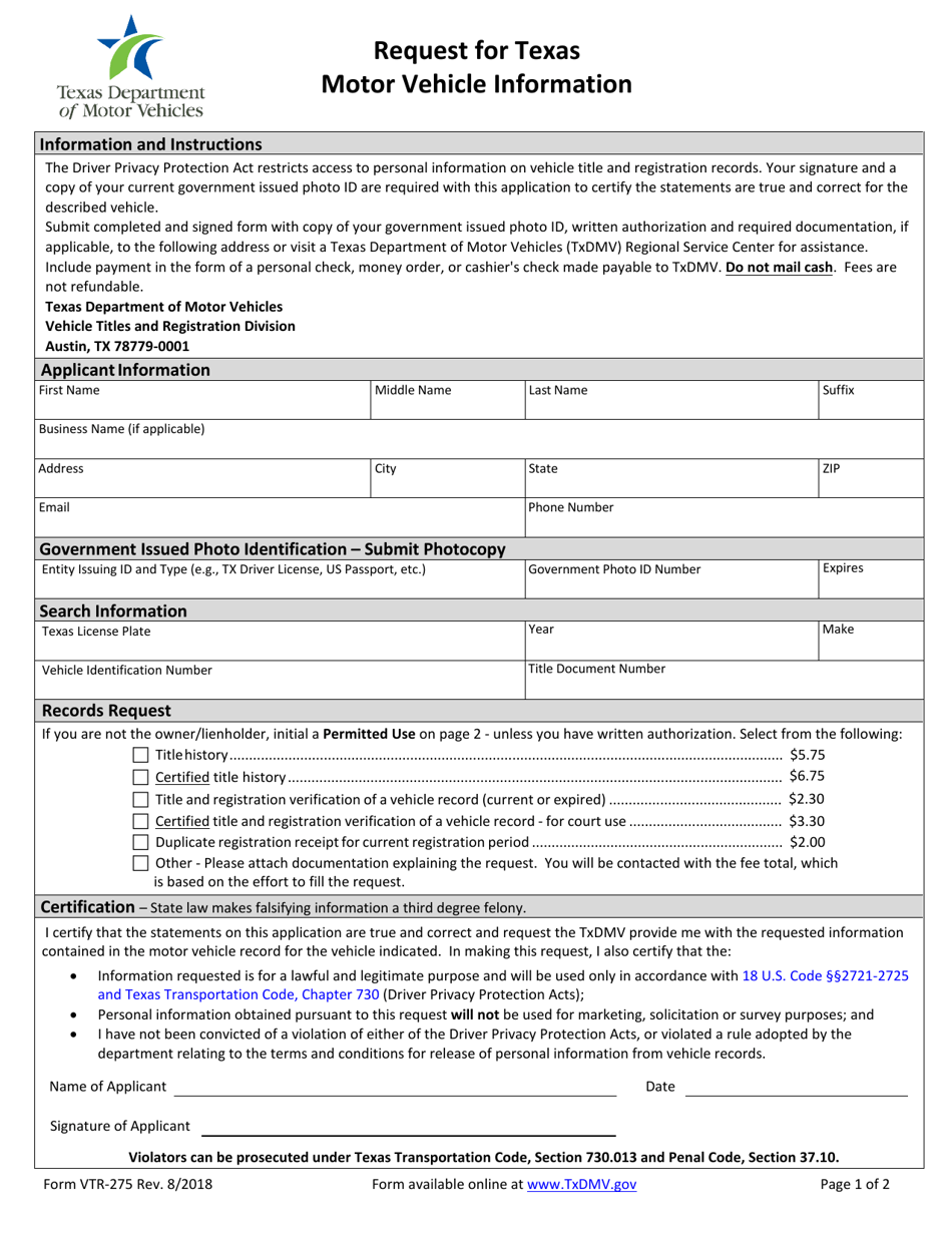 Texas Department Of Motor Vehicles Vehicle Titles And Registration