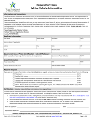 Form VTR-275 Request for Texas Motor Vehicle Information - Texas