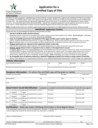 Form VTR-34 &quot;Application for a Certified Copy of Title&quot; - Texas
