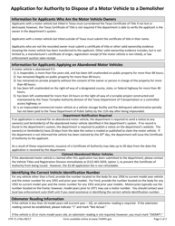 Form VTR-71-2 Application for Authority to Dispose of a Motor Vehicle to a Demolisher - Texas, Page 2