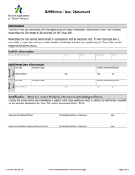 Document preview: Form VTR-267 Additional Liens Statement - Texas