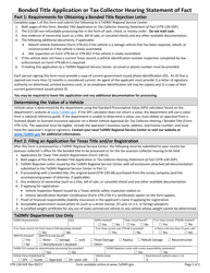 Form VTR-130-SOF Bonded Title Application or Tax Collector Hearing Statement of Fact - Texas, Page 2