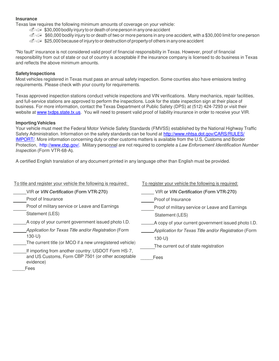 Military Packet to Title and Register Your Vehicle - Texas, Page 2