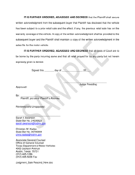 Unopposed Final Judgment - Sale Rescind (New Vehicle) - Sample - Texas, Page 2