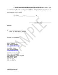 Unopposed Judgment - Issue Title - Sample - Texas, Page 2