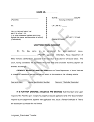 Unopposed Final Judgment - Fraudulent Transfer - Sample - Texas
