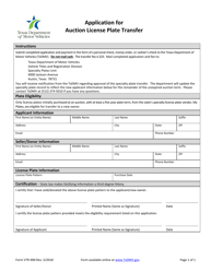 Document preview: Form VTR-900 Application for Auction License Plate Transfer - Texas