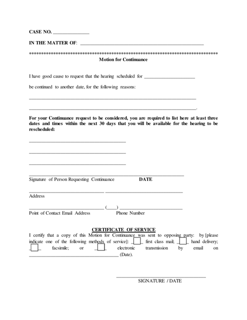 Texas Motion for Continuance Fill Out Sign Online and Download PDF