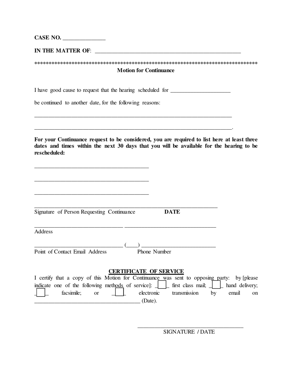 Texas Motion for Continuance Fill Out, Sign Online and Download PDF