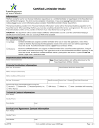 Document preview: Certified Lienholder Intake Form - Texas