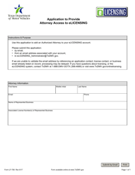 Document preview: Form LF-706 Application to Provide Attorney Access to Elicensing - Texas
