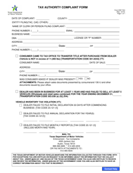 Document preview: Form ENF-TAC Tax Authority Complaint Form - Texas