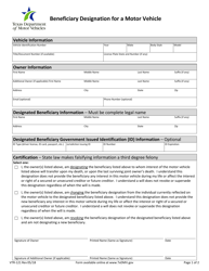 Document preview: Form VTR-121 Beneficiary Designation for a Motor Vehicle - Texas