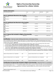 Form VTR-122 Rights of Survivorship Ownership Agreement for a Motor Vehicle - Texas