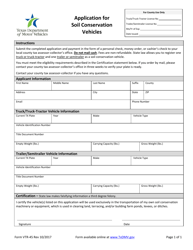 Document preview: Form VTR-45 Application for Soil Conservation Vehicles - Texas