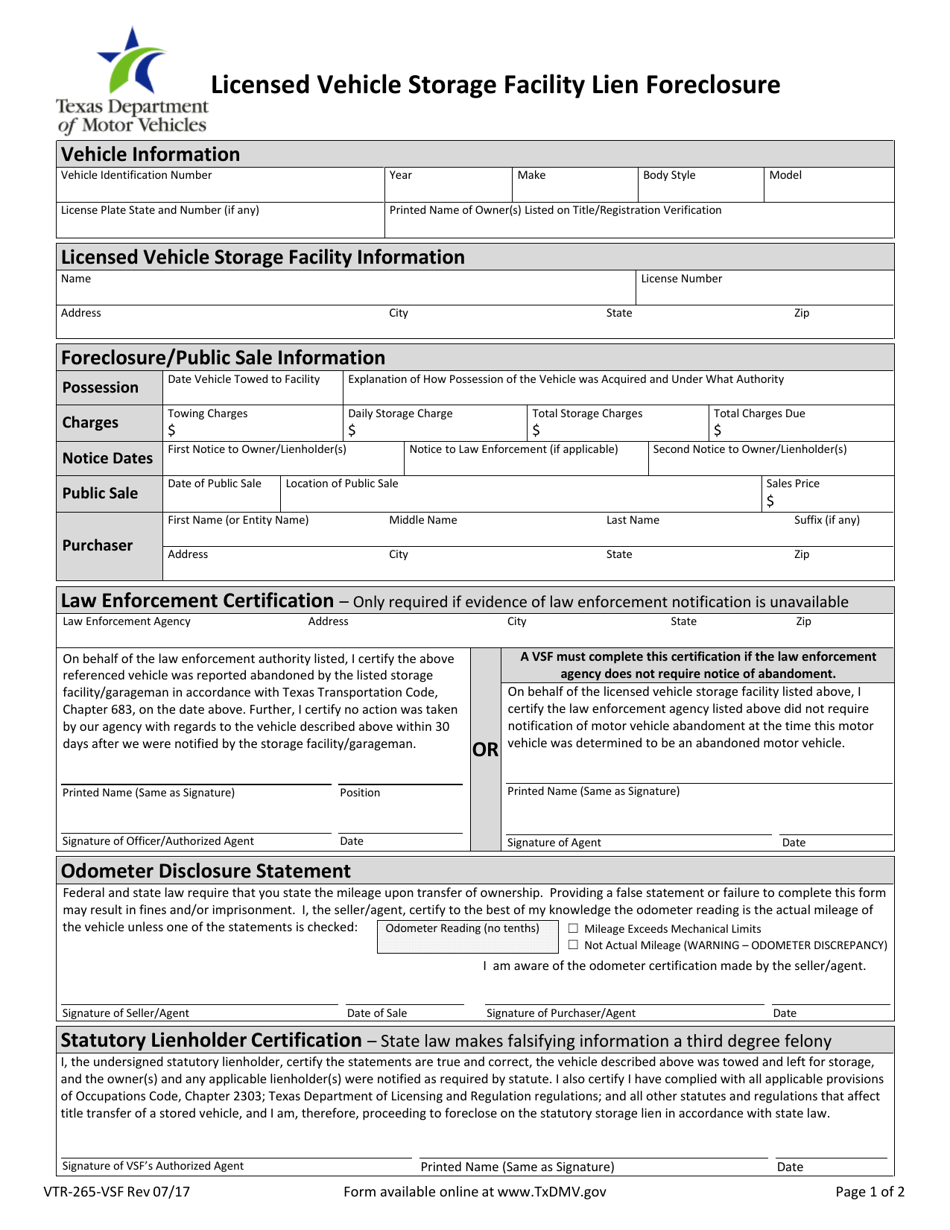 Motor Vehicle Report Texas VEHICLE UOI