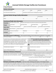 Form VTR-265-VSF Licensed Vehicle Storage Facility Lien Foreclosure - Texas