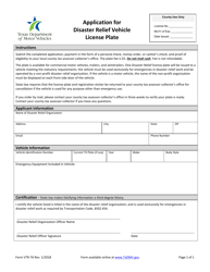 Document preview: Form VTR-76 Application for Disaster Relief Vehicle License Plate - Texas