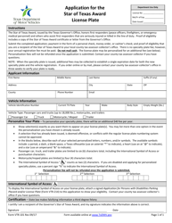 Document preview: Form VTR-101 Application for the Star of Texas Award License Plate - Texas