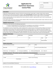 Document preview: Form VTR-215 Application for Deaf Driver Awareness License Plate - Texas