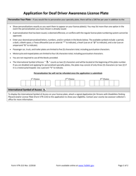 Form VTR-215 Application for Deaf Driver Awareness License Plate - Texas, Page 2