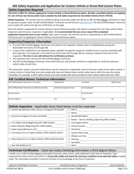 Form VTR-852 Ase Safety Inspection and Application for Custom Vehicle or Street Rod License Plates - Texas, Page 2