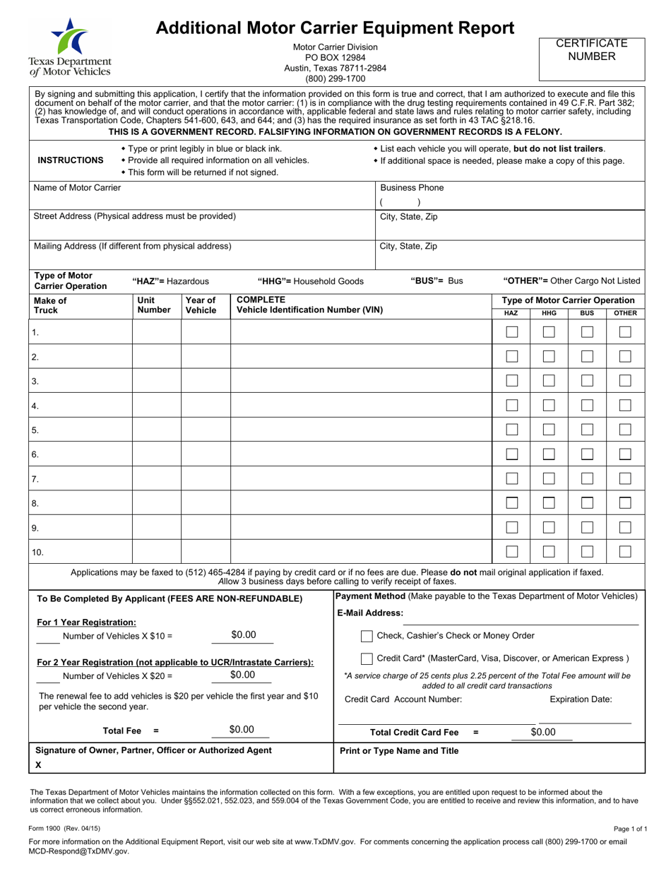 Form 1900 - Fill Out, Sign Online And Download Fillable Pdf, Texas 