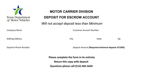 Document preview: Deposit Slip for Escrow Account - Texas