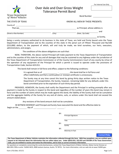 Form 1753  Printable Pdf