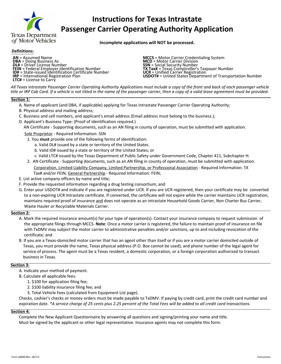 Form 1899B Download Fillable PDF Or Fill Online Application For Texas ...