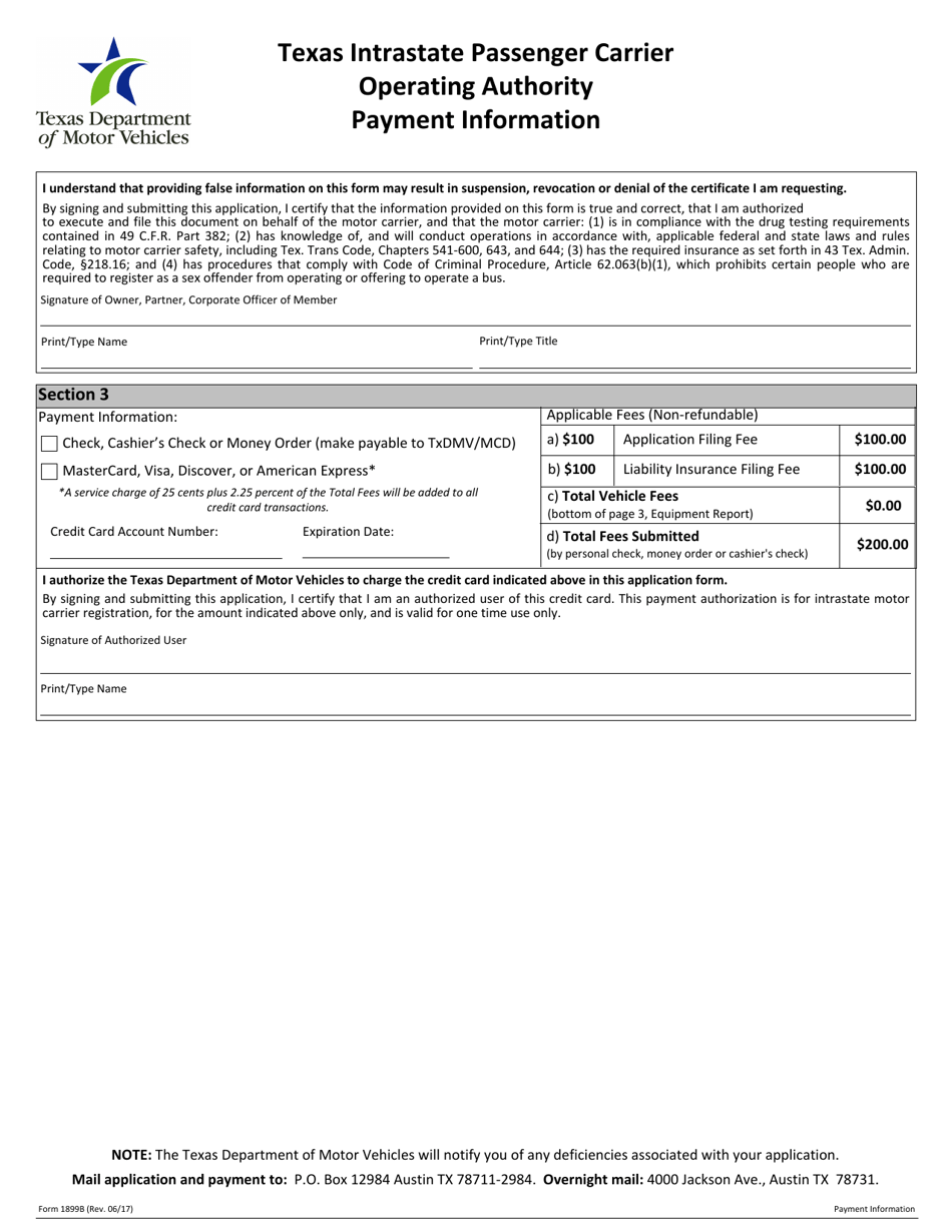Form 1899B Application for Texas Intrastate Passenger Carrier Operating Authority - Texas, Page 4
