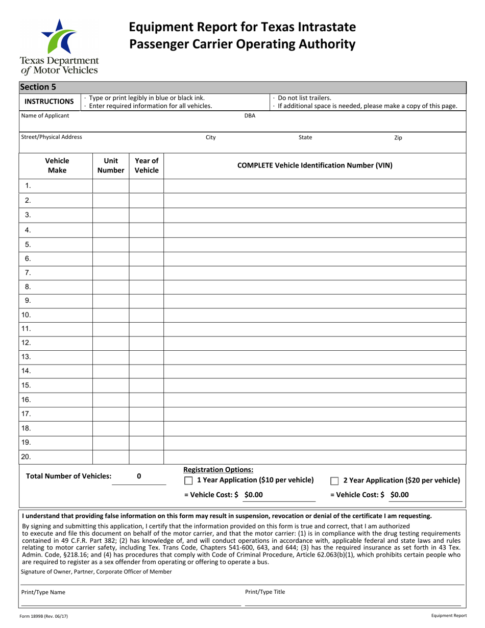 Form 1899B Application for Texas Intrastate Passenger Carrier Operating Authority - Texas, Page 6