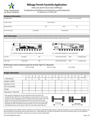 Document preview: Form MCD-106M Mileage Permit Facsimile Application - Texas