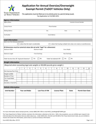 Document preview: Form MCD-301A Application for Annual Oversize/Overweight Exempt Permit (Txdot Vehicles Only) - Texas