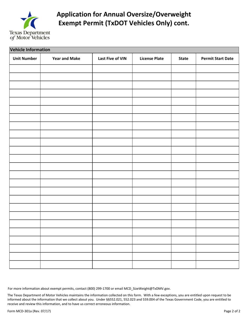 Form MCD-301A - Fill Out, Sign Online and Download Fillable PDF, Texas ...