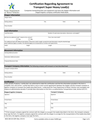 Document preview: Form MCD-305 SH CERT Certification Regarding Agreement to Transport Super Heavy Load(S) - Texas