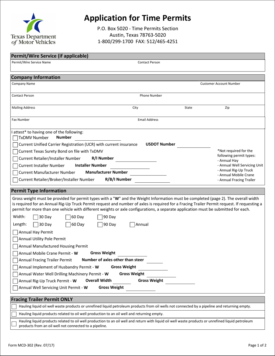 Form MCD-302 Time Permits Application - Texas, Page 2