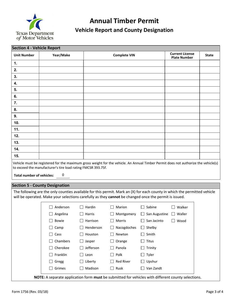 Form 1756 Annual Timber Permit Application - Texas, Page 3