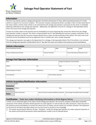 Form VTR-331-SPO Salvage Pool Operator Statement of Fact - Texas