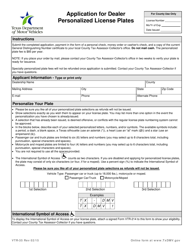 Document preview: Form VTR-35 Application for Dealer Personalized License Plates - Texas