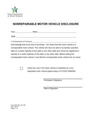 Document preview: Form ENF-SAL-221-NR Nonrepairable Motor Vehicle Disclosure - Texas