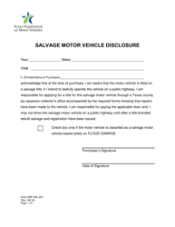 Document preview: Form ENF-SAL-221 Salvage Motor Vehicle Disclosure - Texas