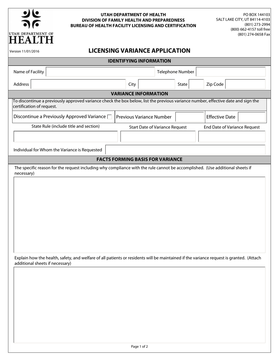 Utah Licensing Variance Application - Fill Out, Sign Online and ...